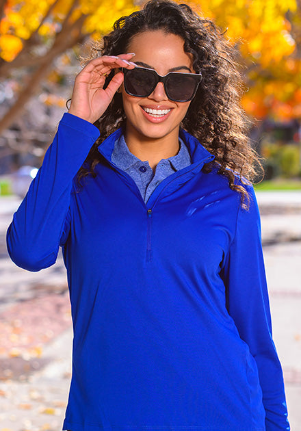 Antigua Women's St Louis Blues Upgrade 1/4 Zip Pullover