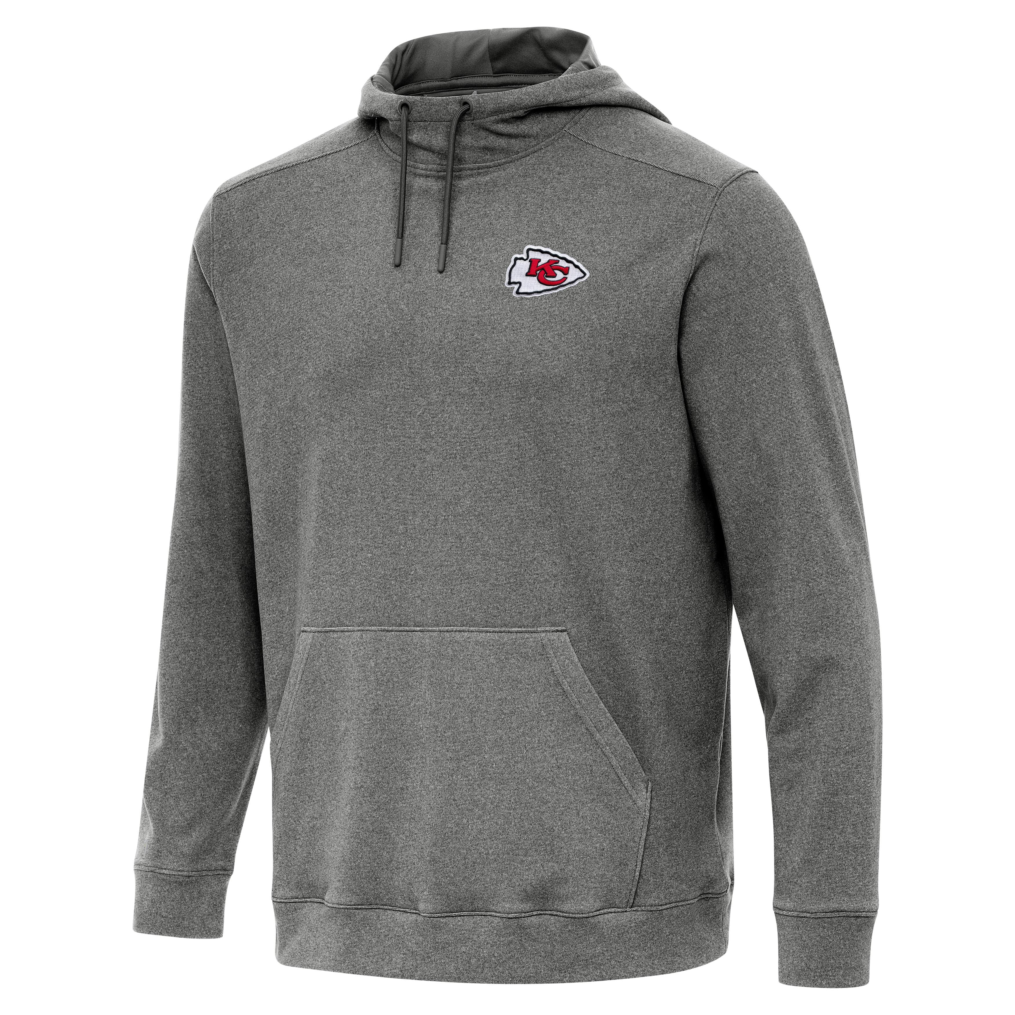 kansas city chiefs fan gear Men's Antigua Heather Black Kansas City Chiefs Cloud Pullover Hoodie Size: Large